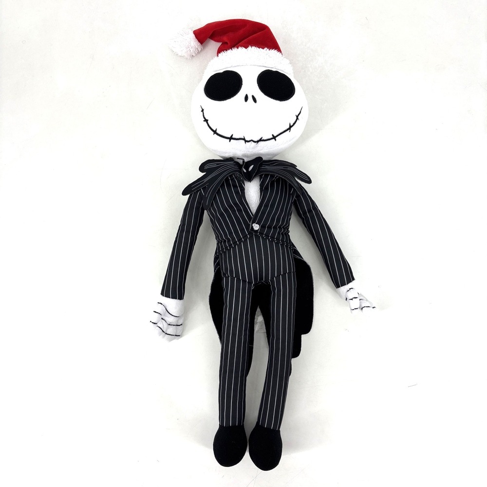Disney 20" Jack Skellington Plush With Santa Hat Halloween Christmas Skeleton